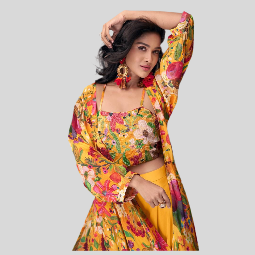 Designer Choli Crop Top with Sharara and jacket