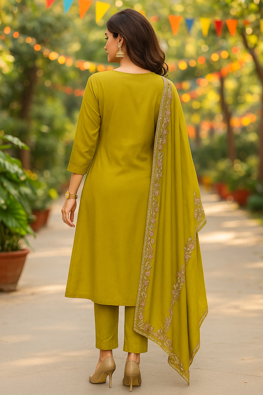 Olive Bloom Embroidered Salwar Set