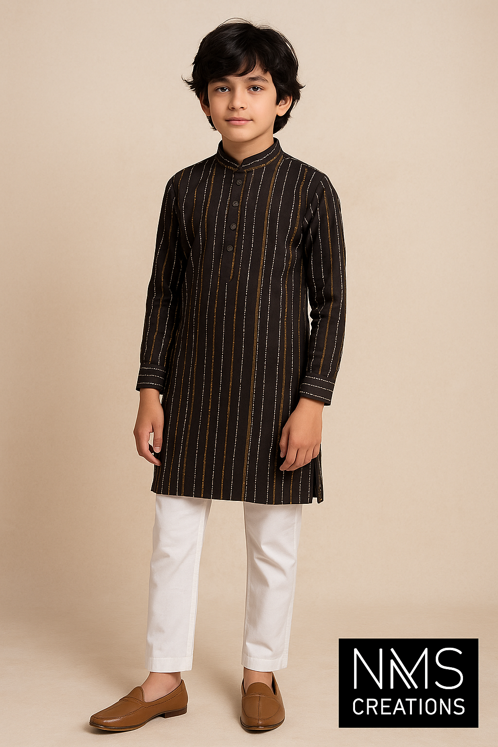 Classic Black Striped Kurta Set 2538