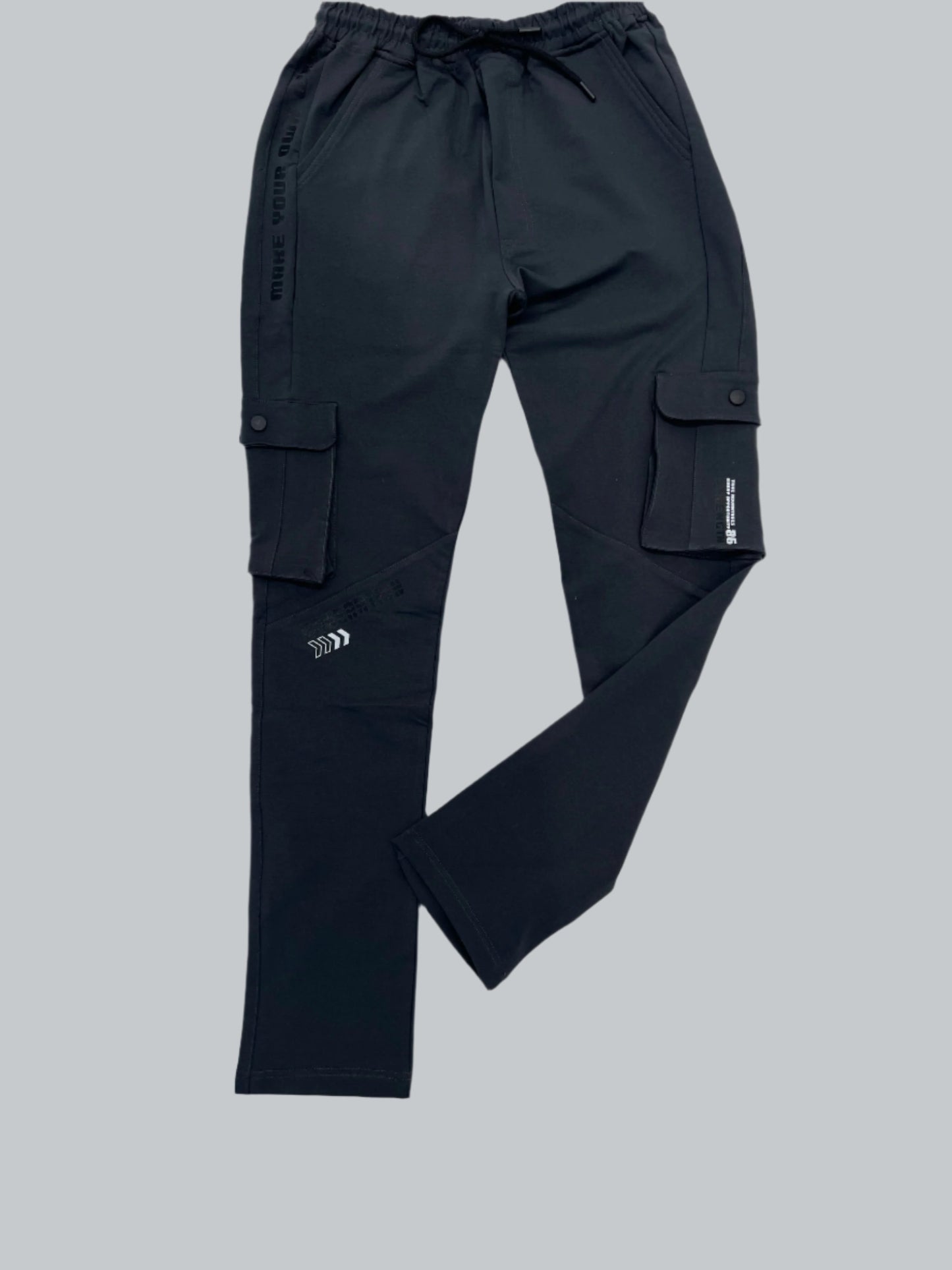 Boys navy cargo track pant garment detail