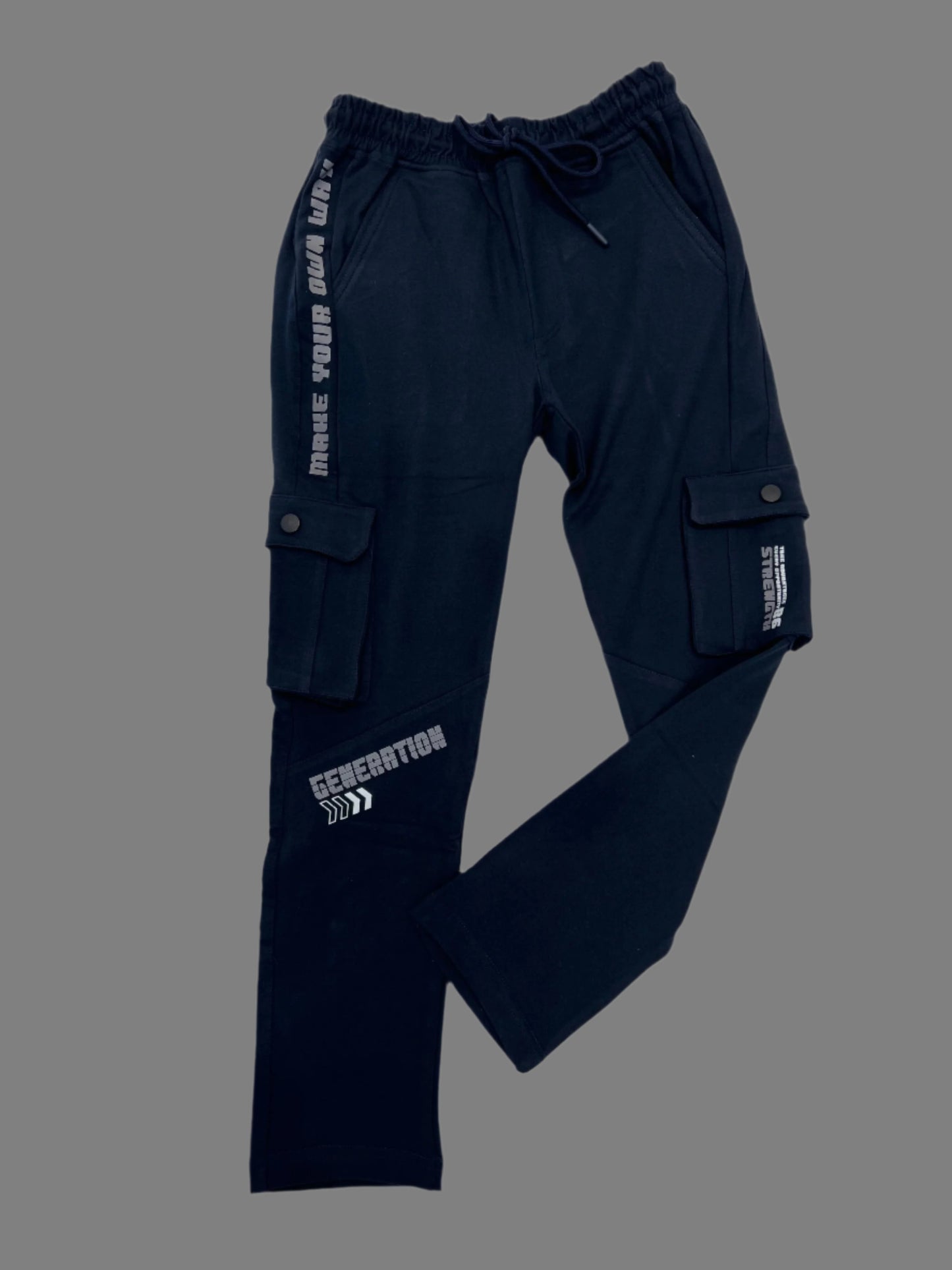 Boys grey cargo track pant garment detail