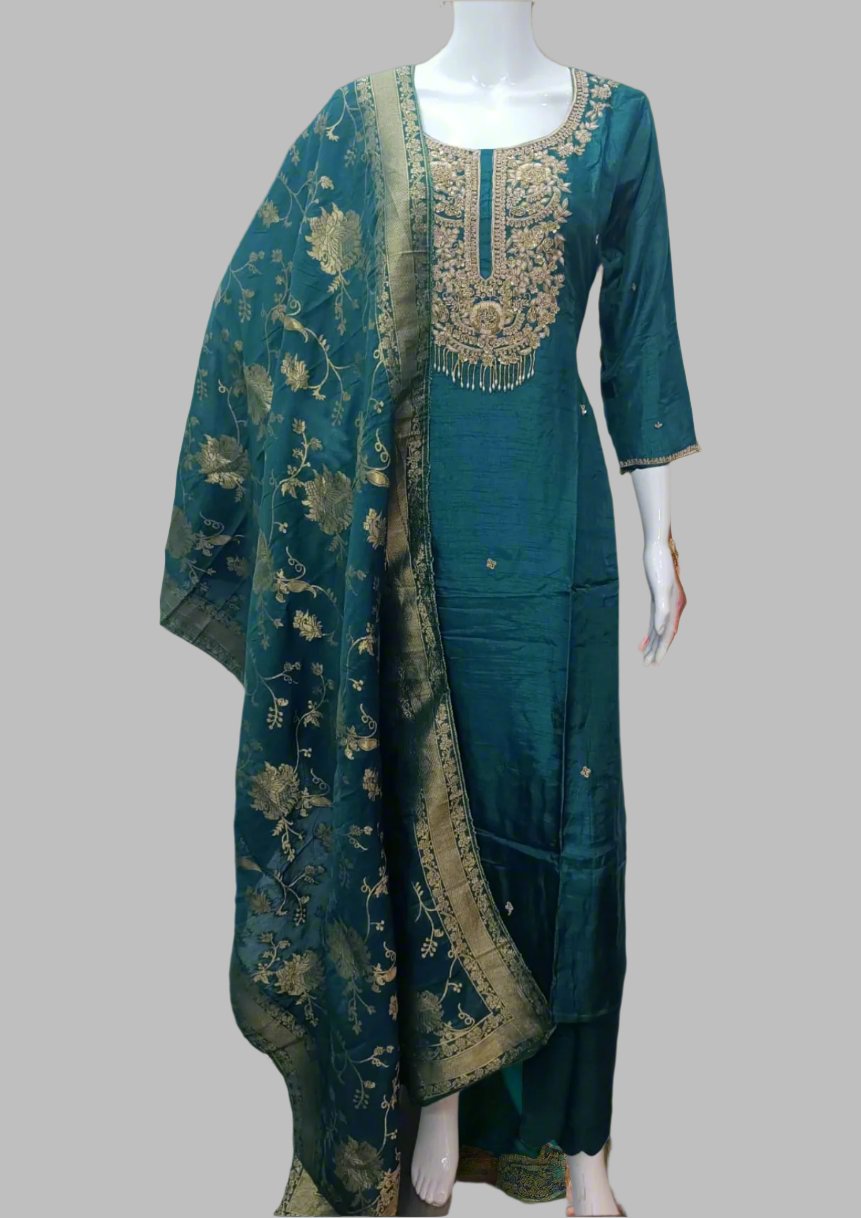 Mahedi Green Bridal Set with handcraft embroidery and printed dupatta