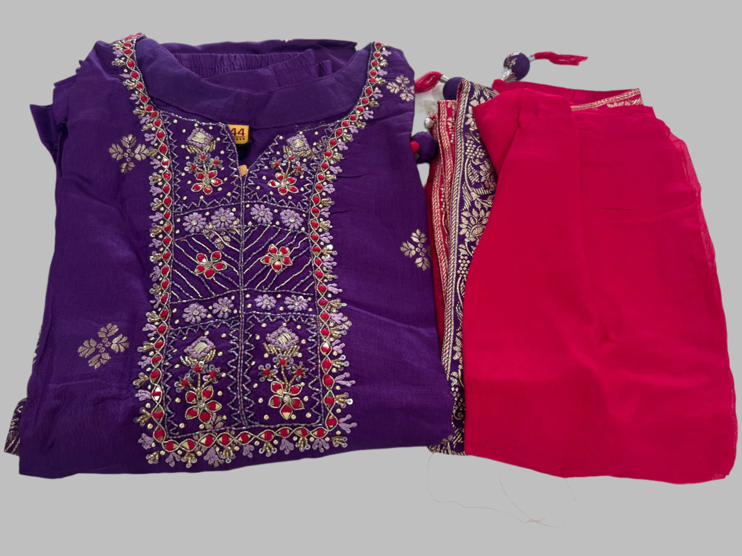 Wine Cotton Silk embroidered Worked Salwar Suit