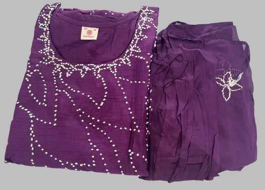 Purple kurta and dupatta set with white bead embroidery, traditional festive wear