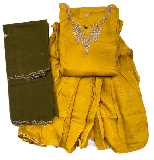Mustard Yellow Sharara Set with contrast dupatta