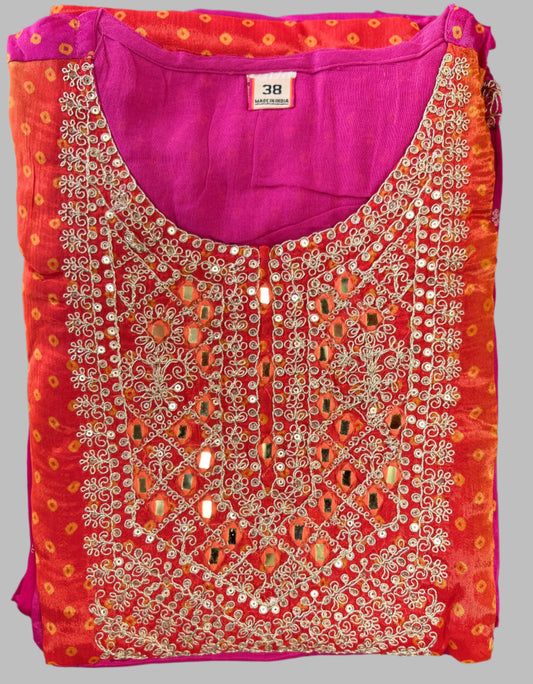 Orange & Pink Silk Handwork Designer Salwar Suit