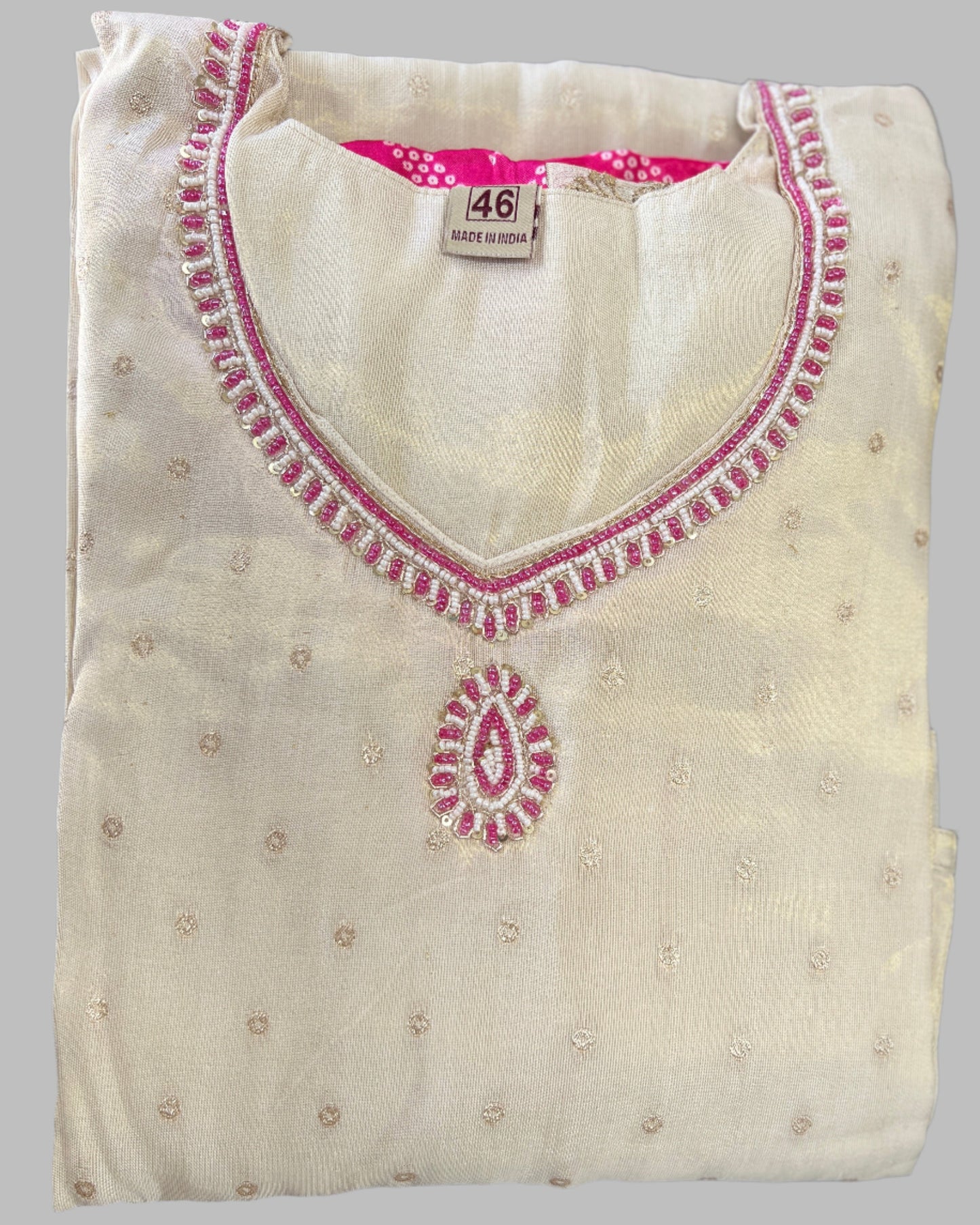 Ivory and Pink Silk Designer Salwar Suit