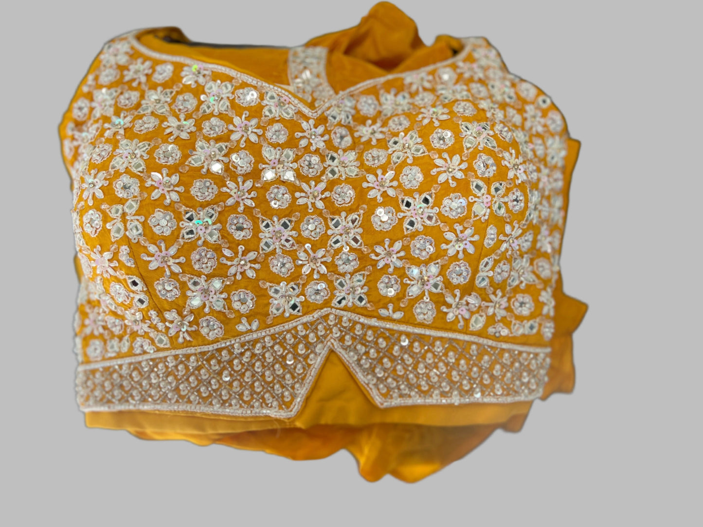 Bright Yellow Chinon Handworked Crop Top Palazzo Set with Jacket