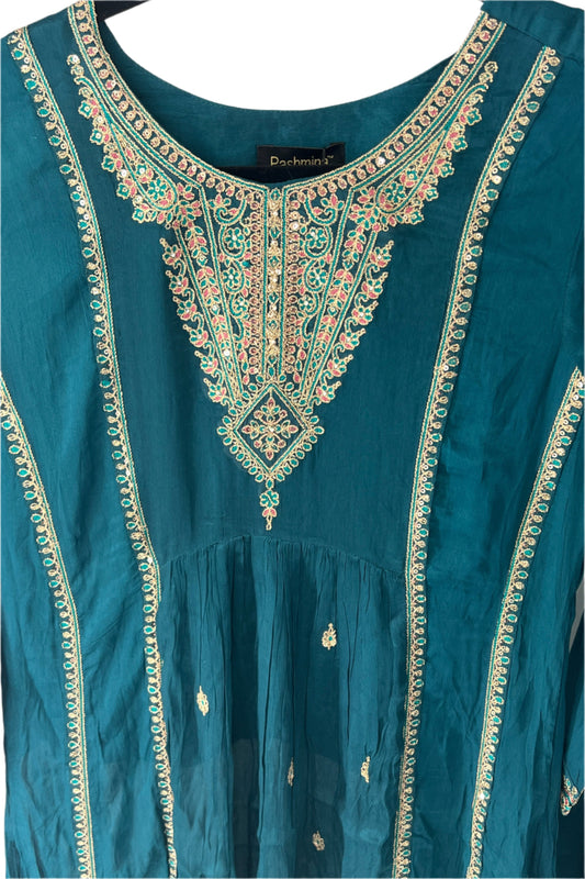 Green Bridal Long Top with Palazzo and handcrafted dupatta