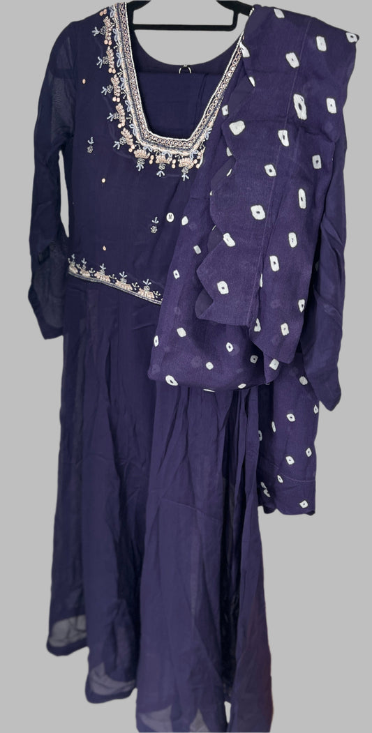 Indigo Embroidered Anarkali Suit with Dupatta