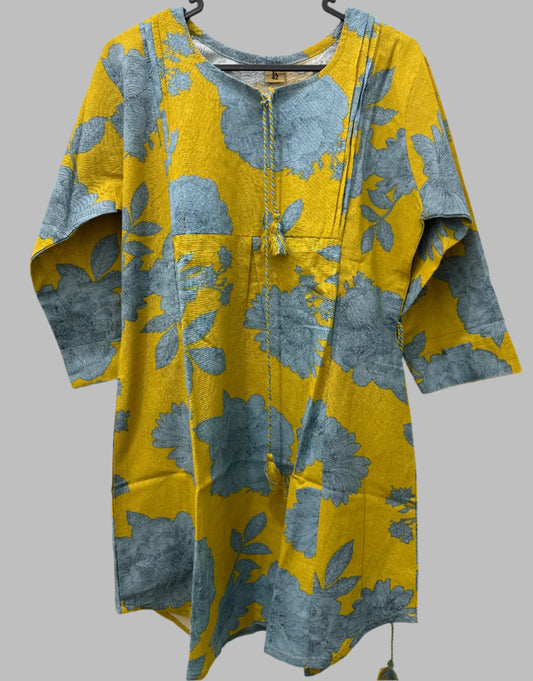 Floral Mustard Kurta Set with Embroidered Pant