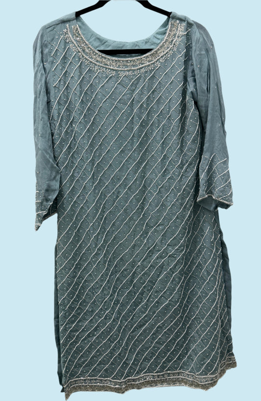 Aqua Blue Mirror Work Sharara Set