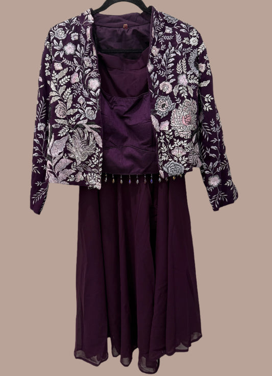 Royal Wine Embroidered Indo-Western Palazzo Set