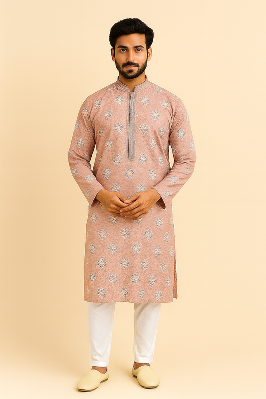 Onion Pink Jacquard Silk Kurta – Elegant Men's Ethnic Wear