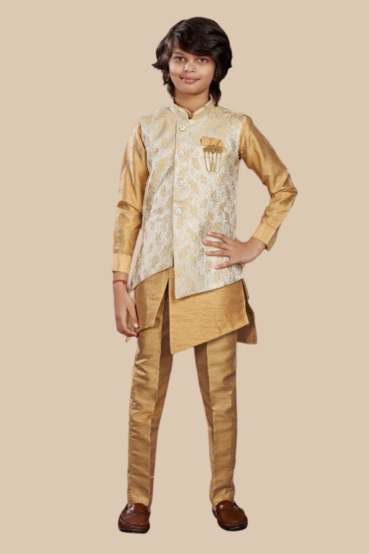 Boys' Kurta Set with Diamond cut Nehru Jacket