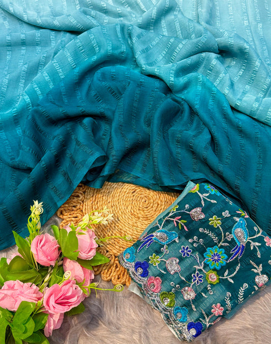 Lehriya Saree with Embroidered Blouse