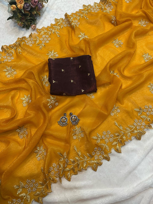 Crunchy Crush Soft Saree with Moti Handwork