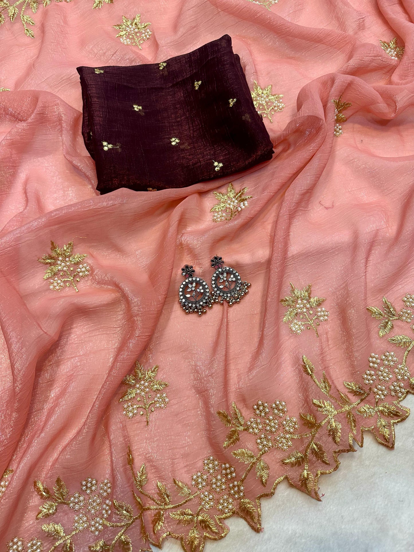Crunchy Crush Soft Saree with Moti Handwork