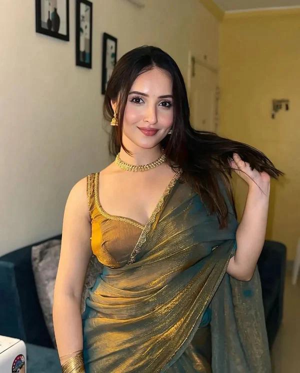 Olive Gold Organza Saree – Sheer Elegance with a Luxe Shine