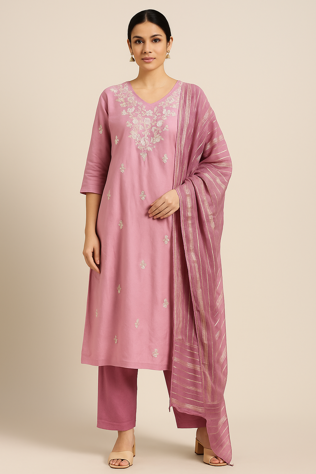Blush Orchid Embroidered Kurta Set With Dupatta
