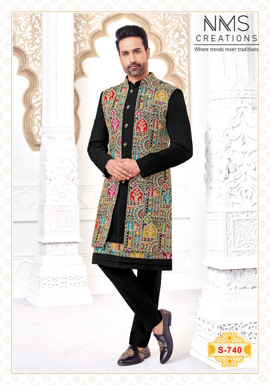 Regal Multicolor Embroidered Long Koti – Men’s Traditional Wear