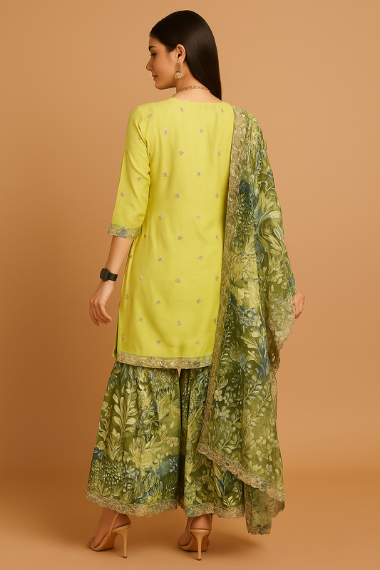 Pista Green Embroidered Sharara Set