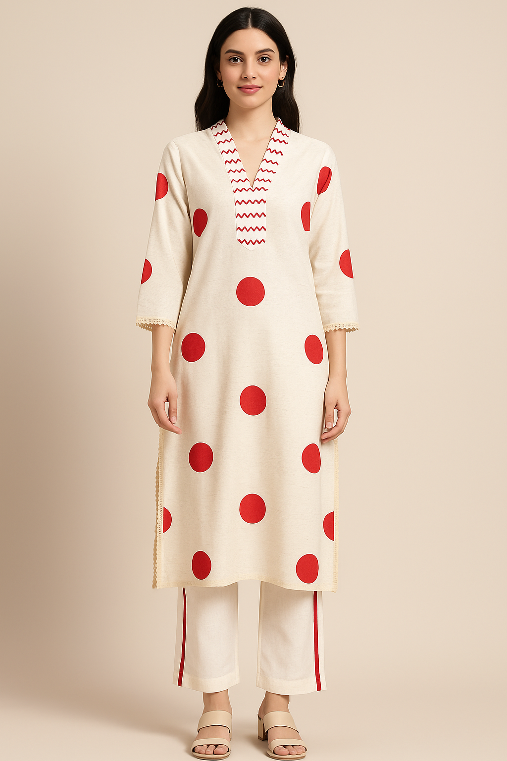 Ivory Scarlet Polka Kurta Set