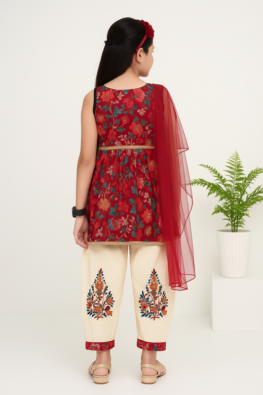Vibrant Red Patiala Suit - 9072