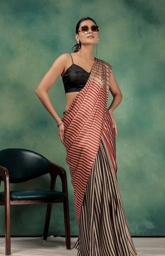 Semi Gajji Silk Saree with Ajrakh & Bandhej Work