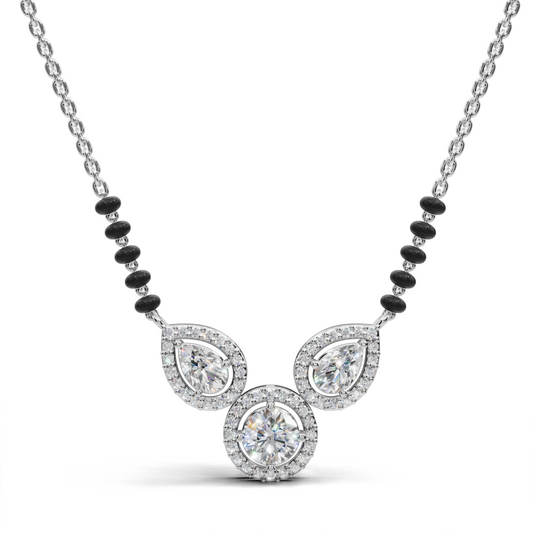 Triple-Drop LGD Mangalsutra Necklace with Black-Bead Chain & Diamond Cluster – TANM-0063