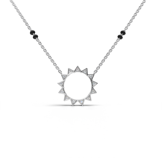 Sunburst LGD Mangalsutra Pendant Necklace with Open-Circle Centre Motif – TANM-0071