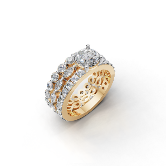 Round LGD Centre Engagement Ring with Coordinating Double Diamond Bands – HWLR-0077