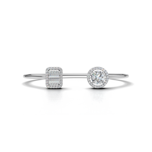 Baguette & Round LGD Open-Cuff Bracelet with Mixed-Cut Diamond Ends – LLBR-0102
