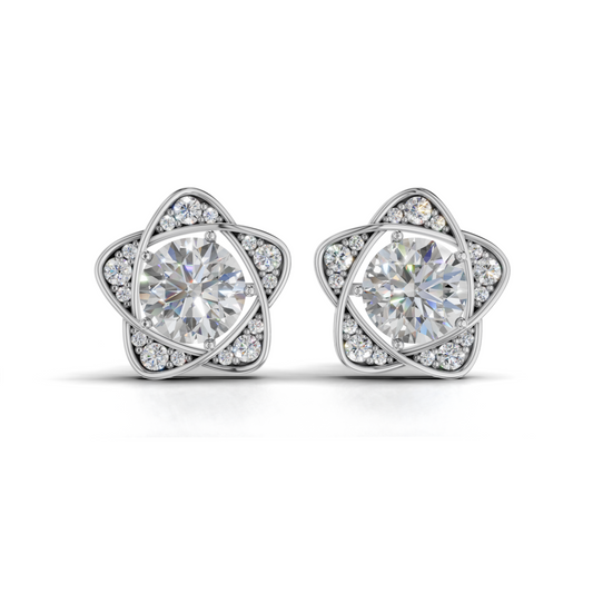 Daisy Flower Round LGD Halo Cluster Stud Earrings with Centre Diamond – DCER-0046