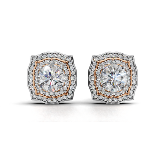 LGD Halo Stud Earrings with Round Centre & Radiating Diamond Surround – TPER-0266