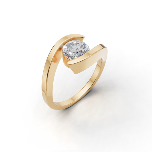 Brilliant-Cut LGD Solitaire Engagement Ring with Sleek Contemporary Band – SOLR-0369A