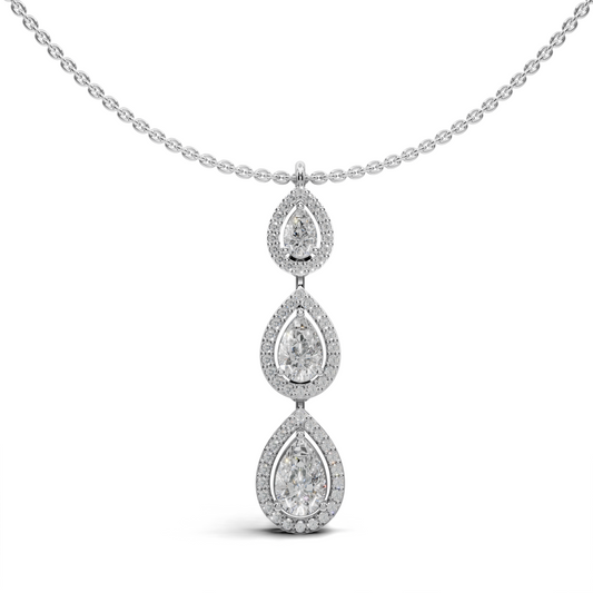 Triple Pear LGD Halo Pendant Necklace with Pavé Diamond Surround – LWPD-0289