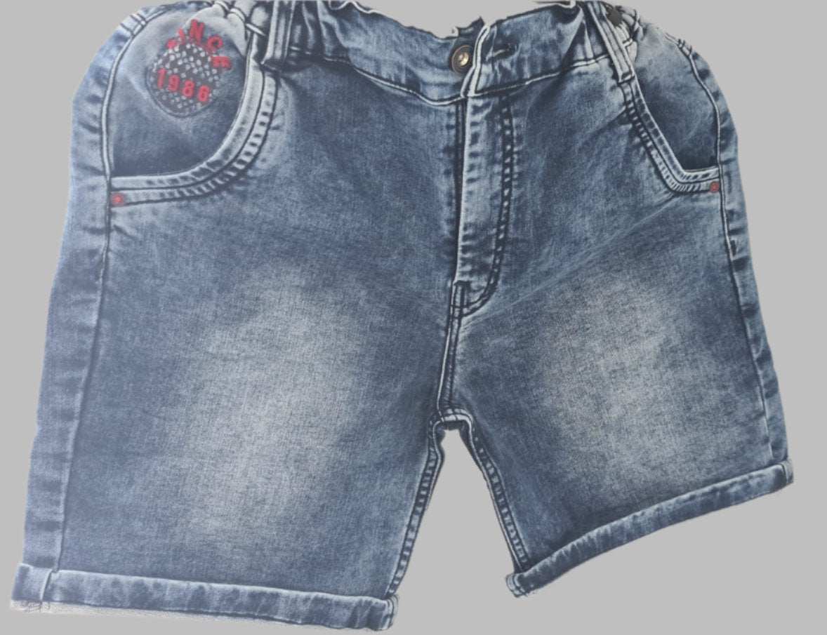 Vintage Washed Look Soft Breathable Elastic Waist Shorts Kids Denim