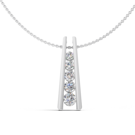 Five-Stone LGD Linear Pendant Necklace with Graduated Diamond Arrangement – LWPD-0238