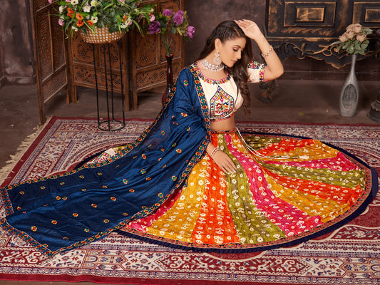 Multicolor Cotton silk patch work with printed Lehenga