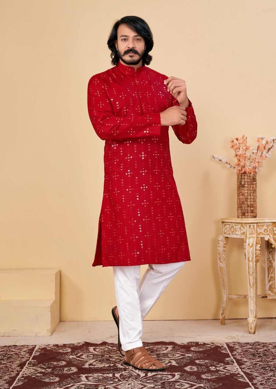 Men’s Traditional Chikankari Kurta Set Cotton Embroidery & Mirror Work Kurta Pajama