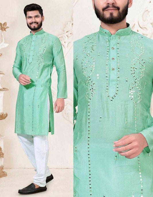 Menâs Traditional Abhimanyu Kurta set Premium Viscose Mirror Work Ethnic Wear