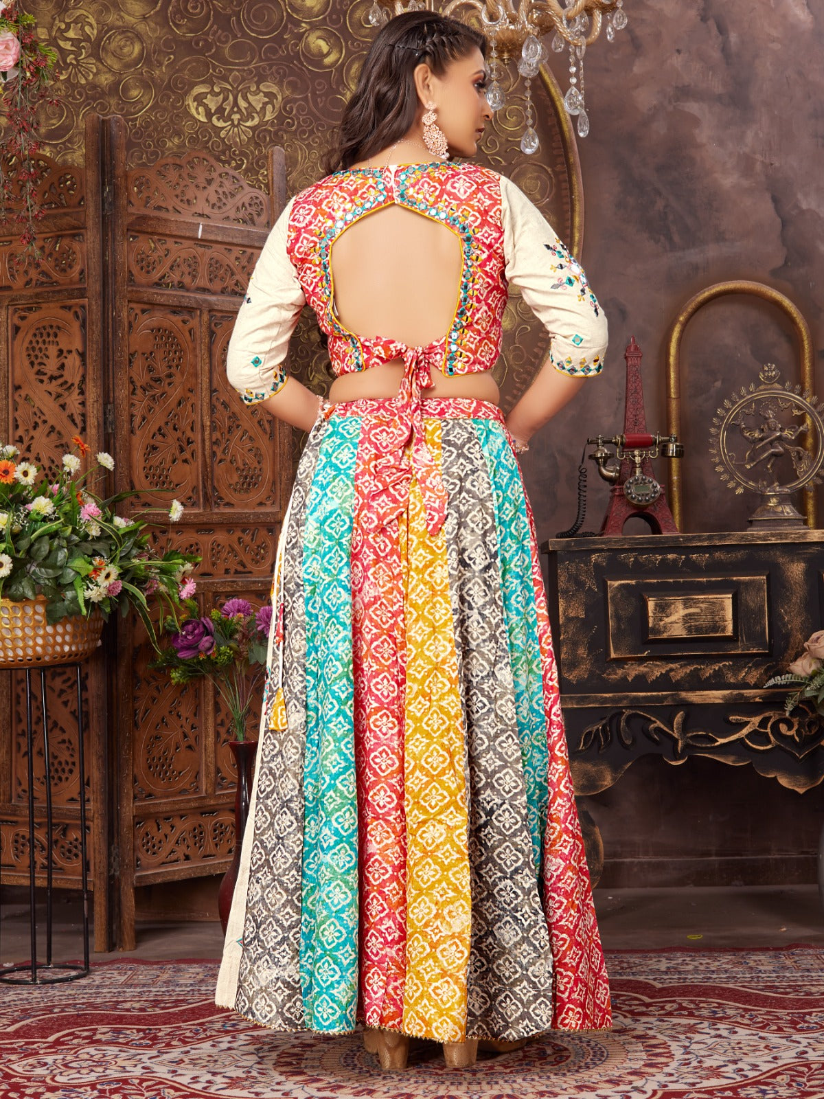 Ivory White Designer flared Lehenga with crop top choli