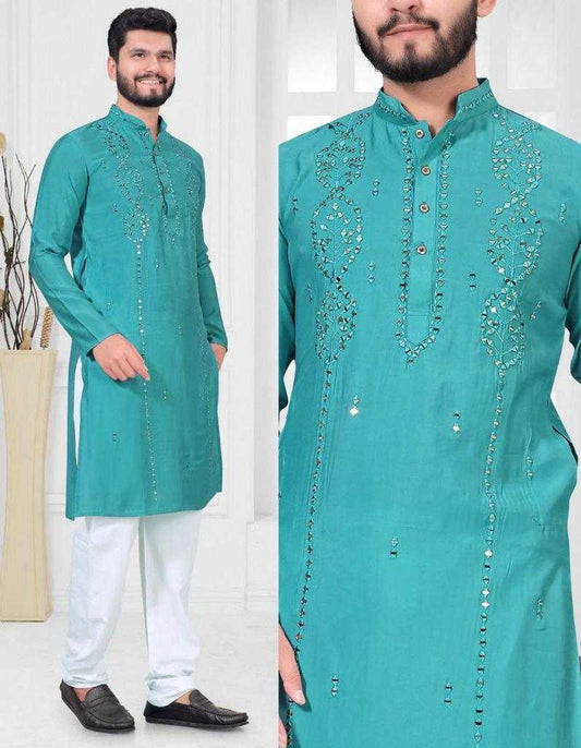Men’s Traditional Abhimanyu Kurta set Premium Viscose Mirror Work Ethnic Wear