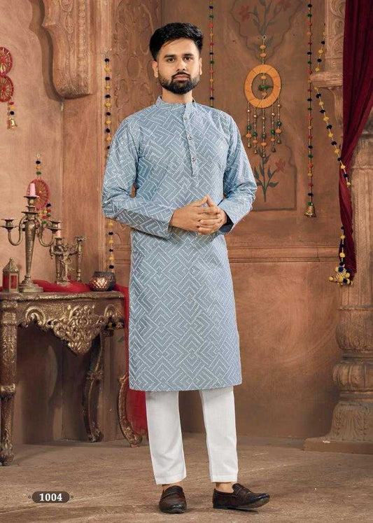 Royal Men V-8 Kurta Set Heavy Banglori Silk Party Wear with Cotton Pajama