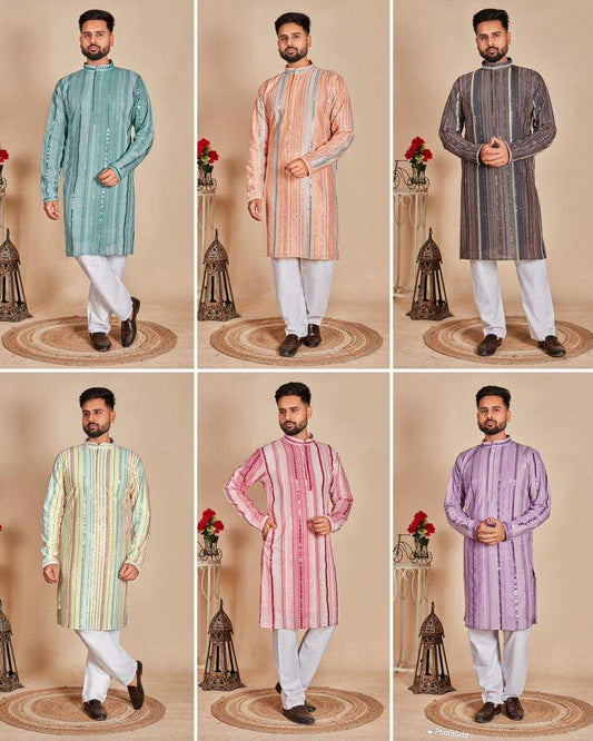 Manyavar Luxe Heavy Kurta Luxury Georgette Embroidered Kurta Pyjama Set