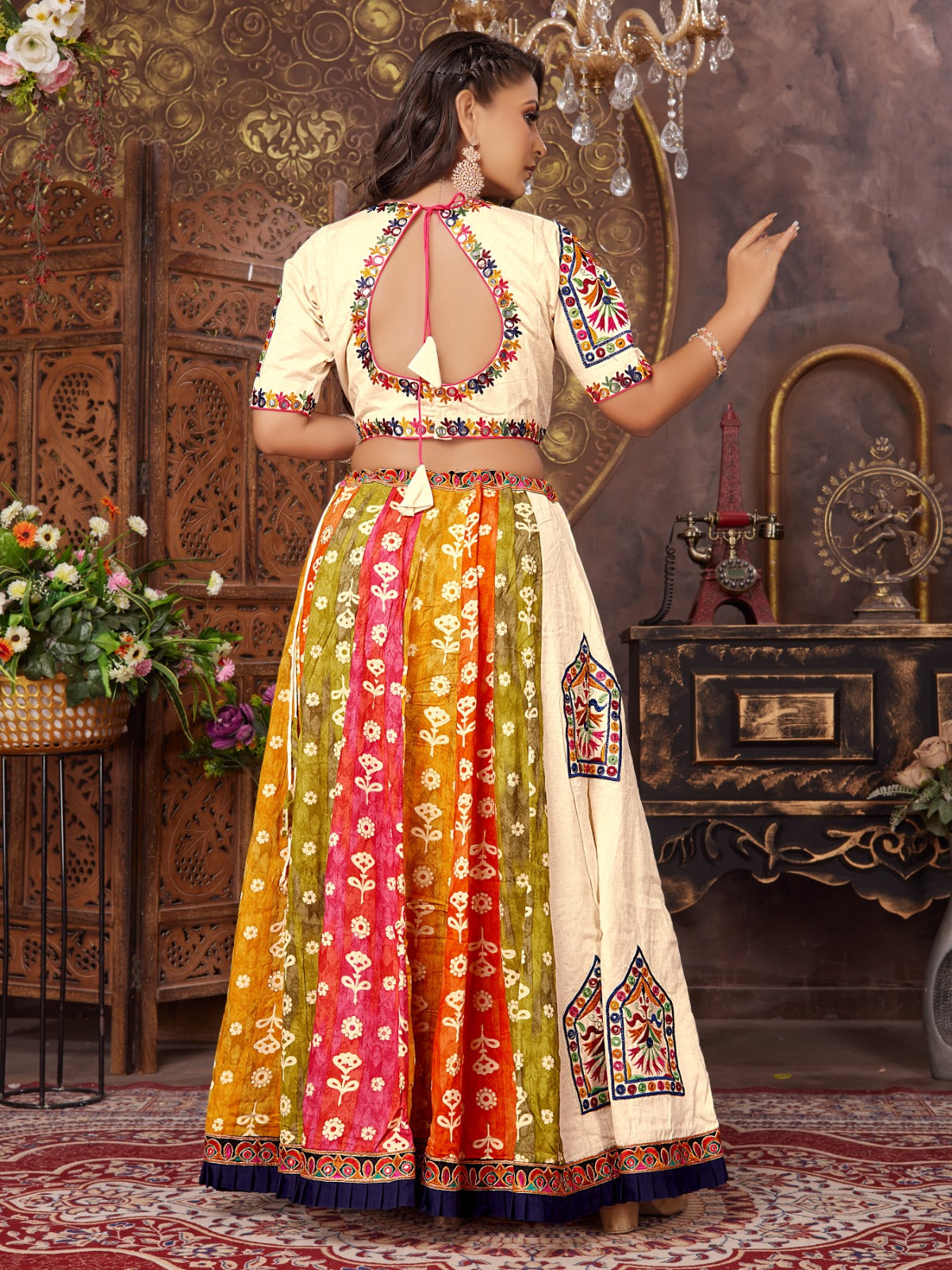 Multicolor Cotton silk patch work with printed Lehenga