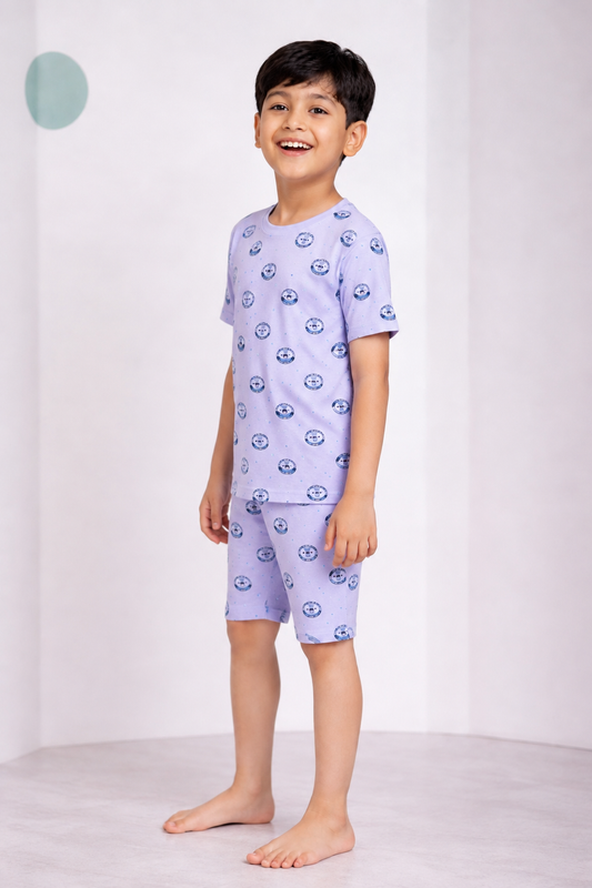 Boys light purple character print short night suit alternate view