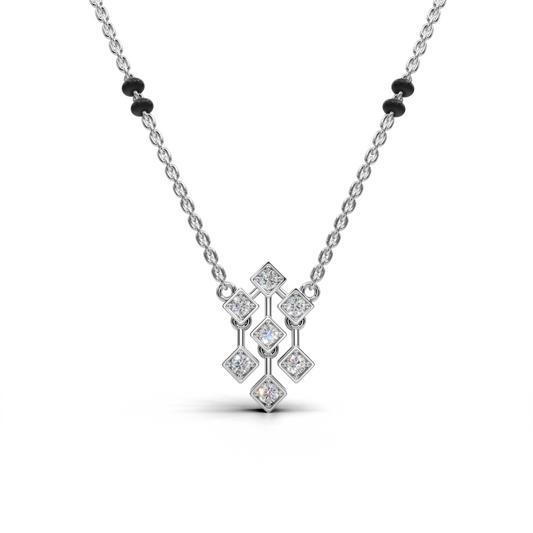 Geometric LGD Cascade Mangalsutra Necklace with Black-Bead Chain & Diamond Drops – TANM-0065