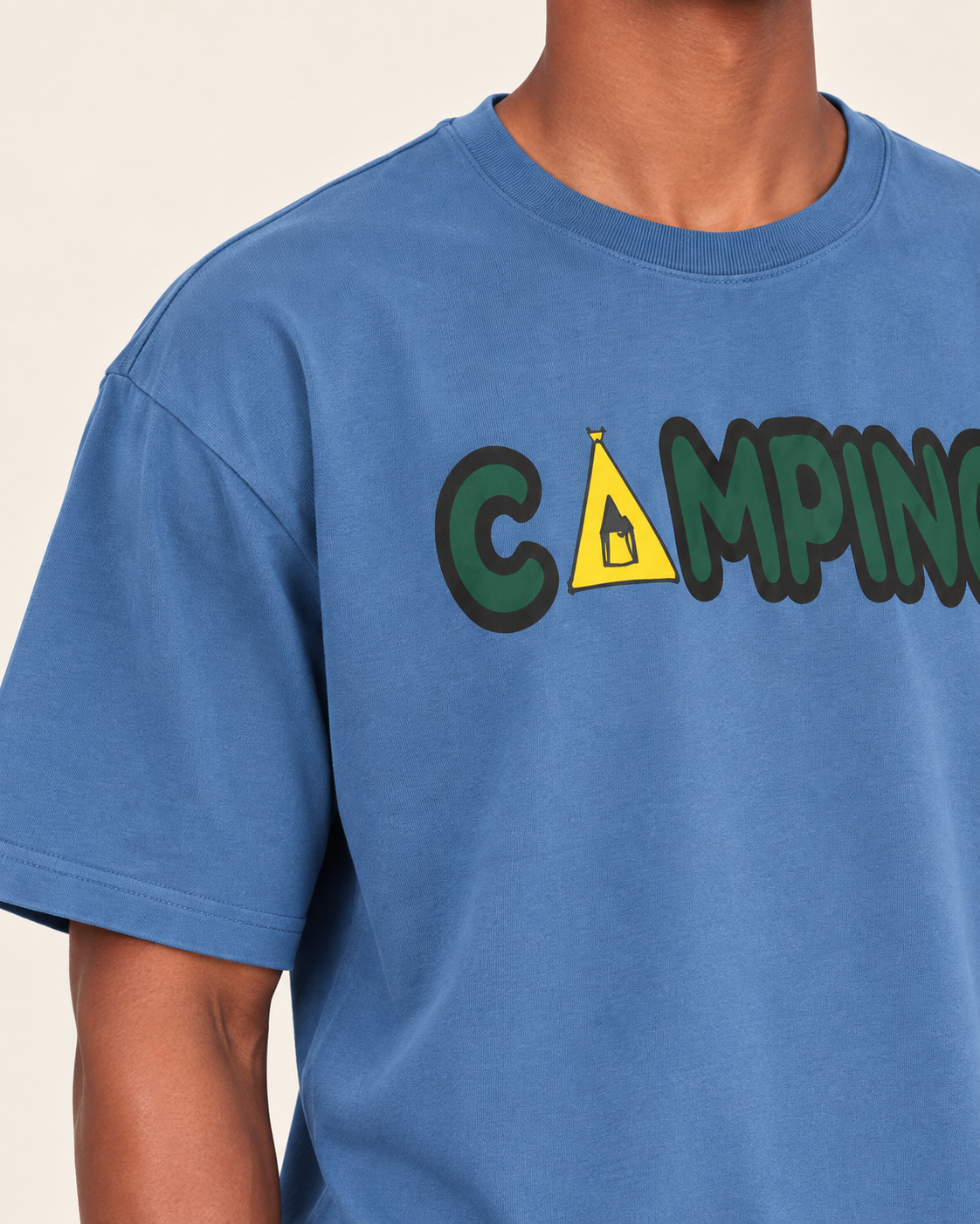 Ocean Blue B006 oversized T-shirt fabric and print detail